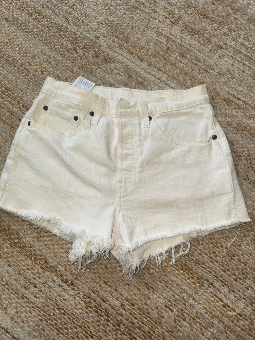 Levi's Cream Frayed Hem Denim Shorts